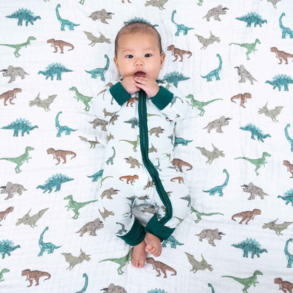 LollyBanks - Bamboo Baby Convertible Zipper Pajamas - Dinosaur