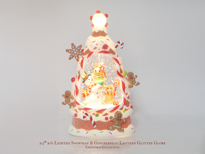 9.5" B/O Lighted Snowman & Gingerbread Glitter Globe, Xmas