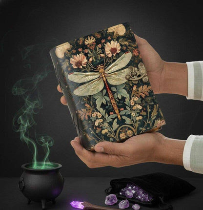 Dragonfly Leather Journal with Lock Handmade Vintage Grimoir