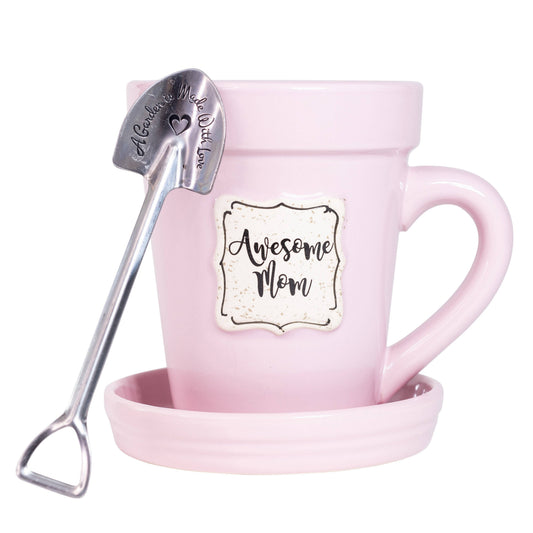 Divinity Boutique - Pink Flower Pot Mug - “Awesome Mom” Without Scripture
