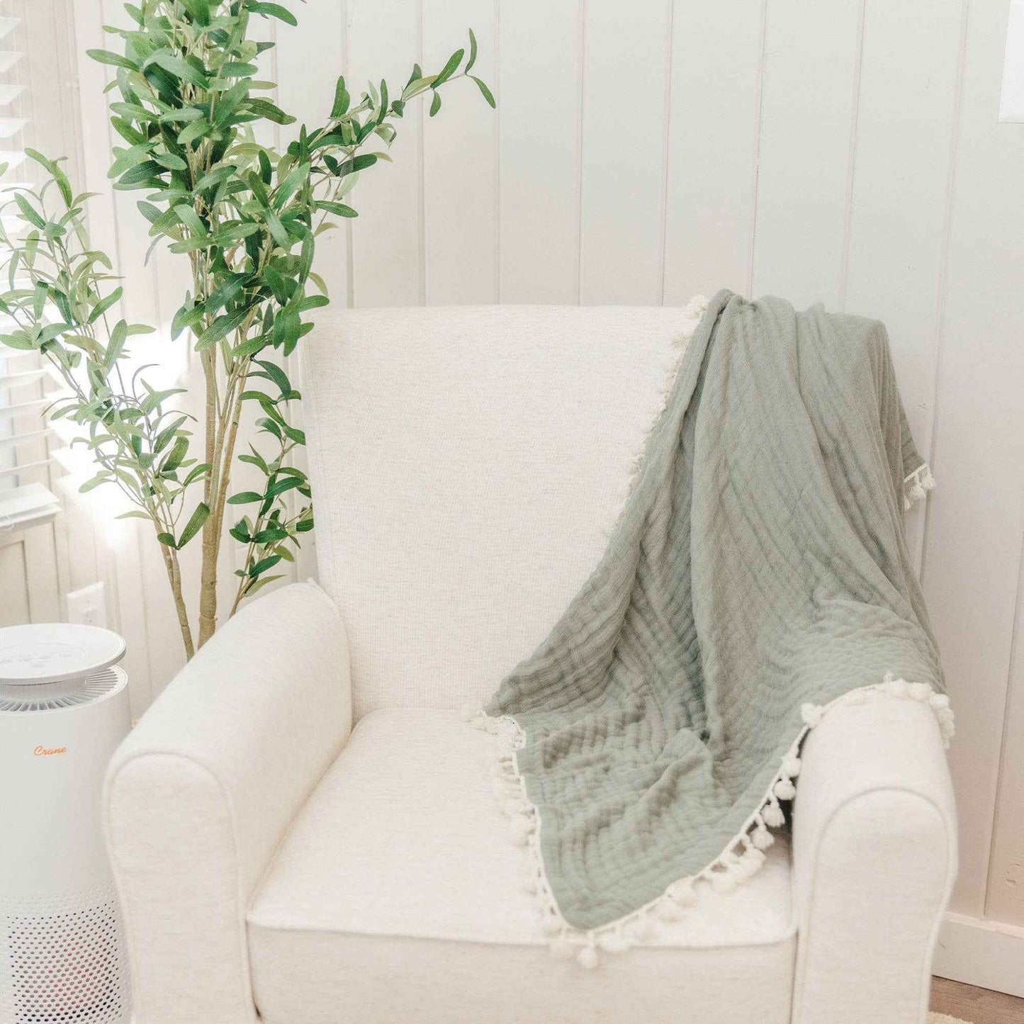 Crane Baby - 6 Layer Muslin Blanket Fern