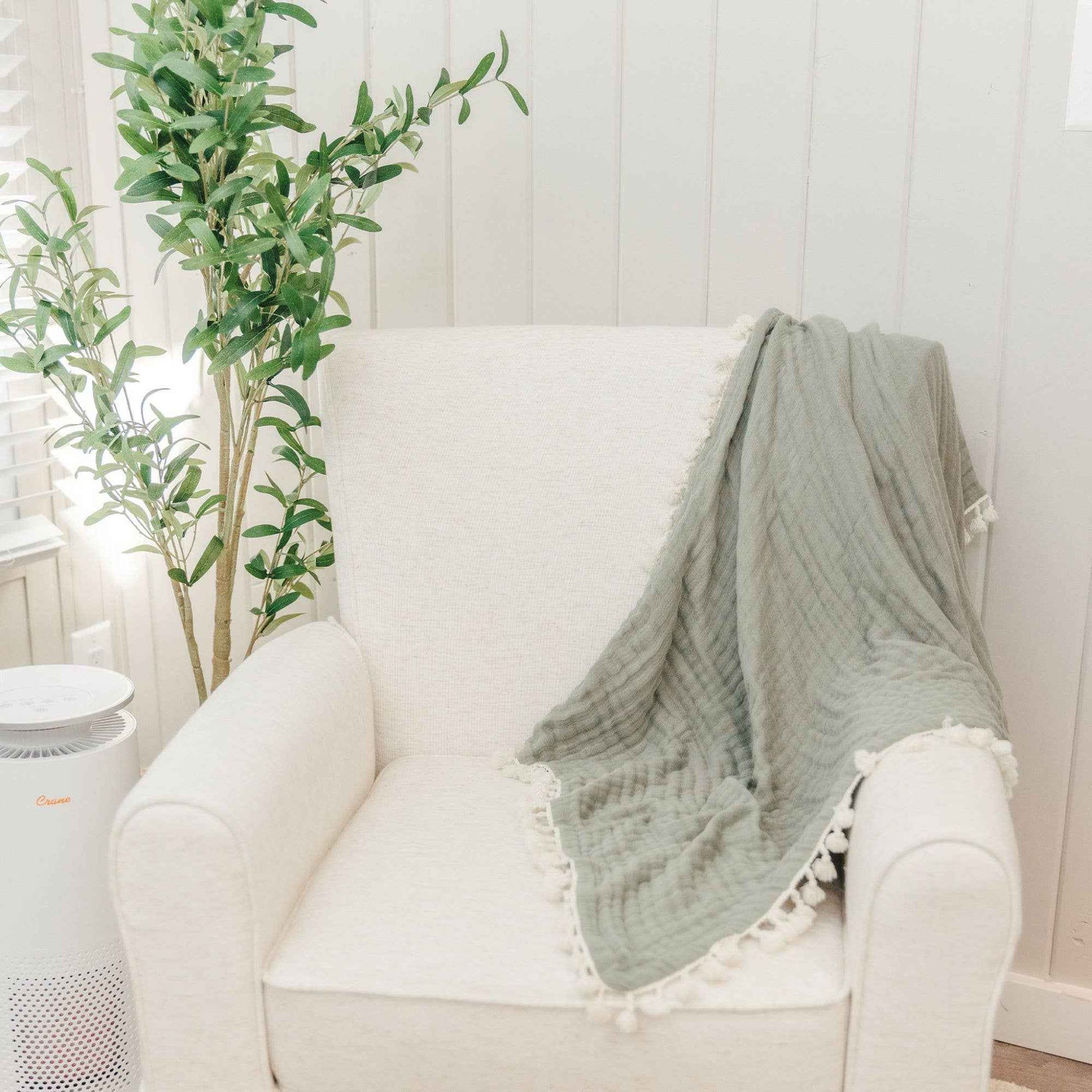 Crane Baby - 6 Layer Muslin Blanket Fern