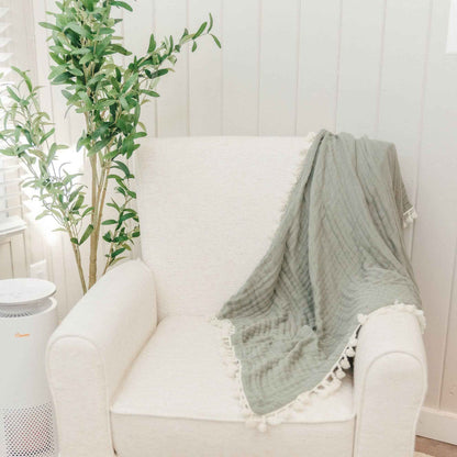 Crane Baby - 6 Layer Muslin Blanket Fern