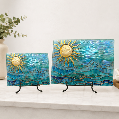 Ocean Sun Tempered Glass Cutting Board, Coastal Charcuterie : 8x11 inch