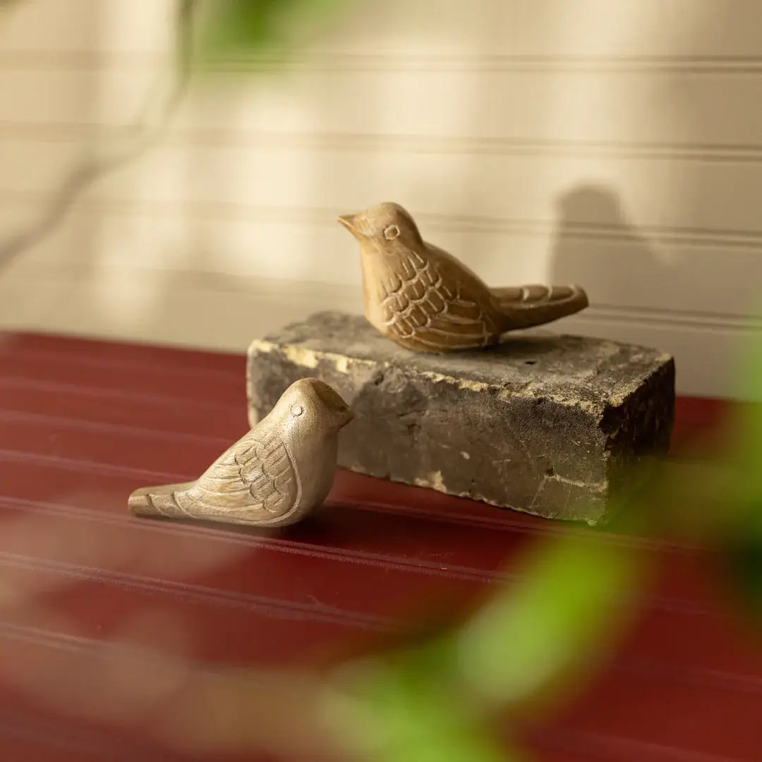 Vennie Wood Carved Decorative Bird Figures, Set Of 2