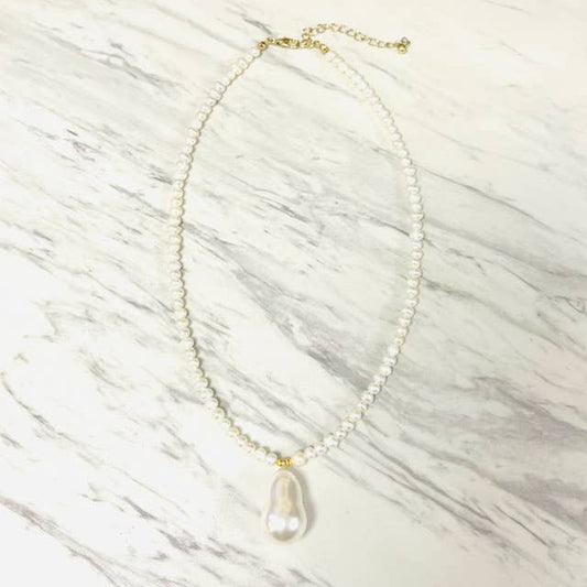 Anita K By Blushing Pink - Freshwater Pearl Necklace with Glass Baroque Drop