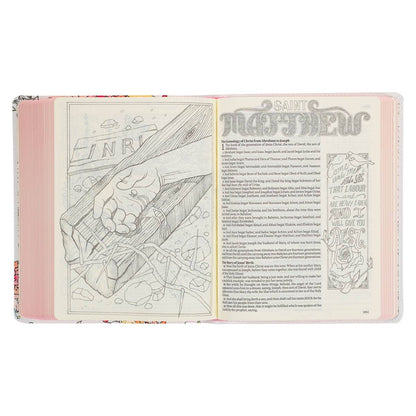 KJV My Creative Bible Faux Leather, White Floral Printed