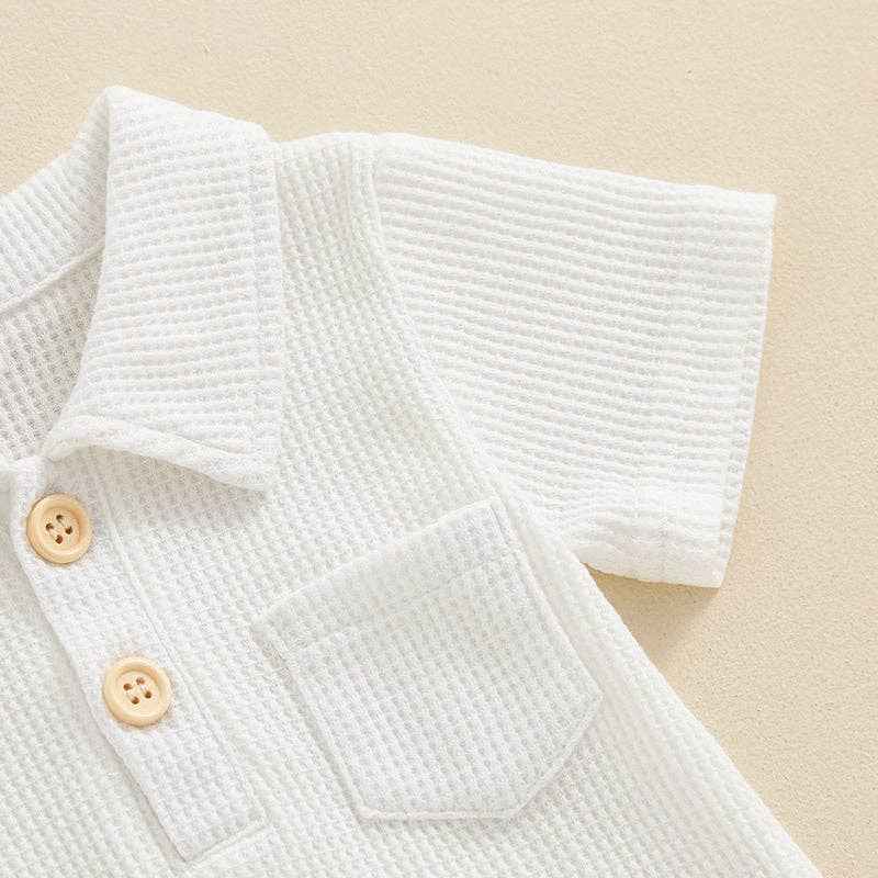 Baby boy solid color waffle romper baby cotton bodysuit: White / 0-3M