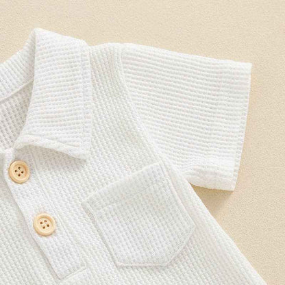 Baby boy solid color waffle romper baby cotton bodysuit: White / 0-3M