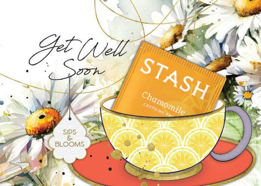 TEA GREETING Card with REAL TEA BAG - Get Well Sips Blooms