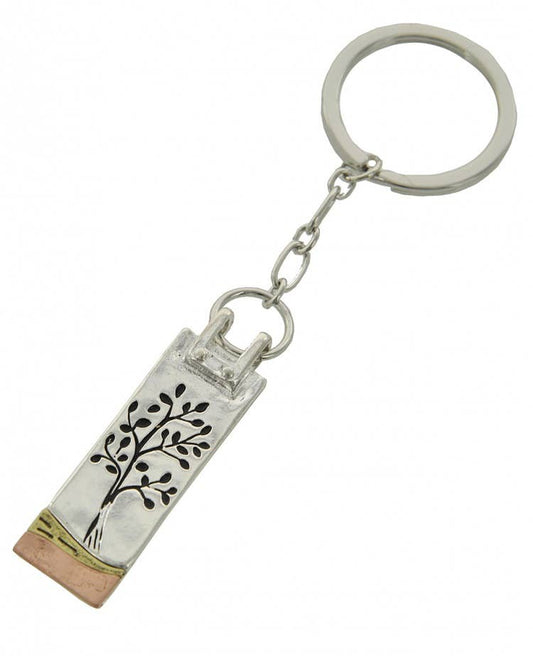 Antique Silver Tree of Life Rectangle Message Keychain