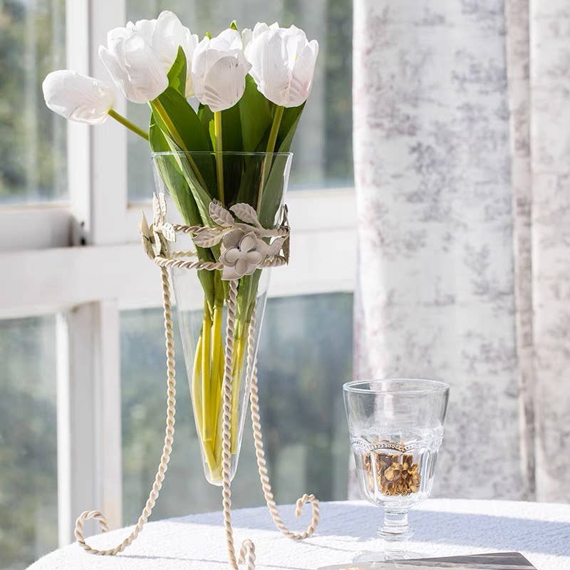 Vagabond Vintage - Glass Flower Vase with Metal Stand