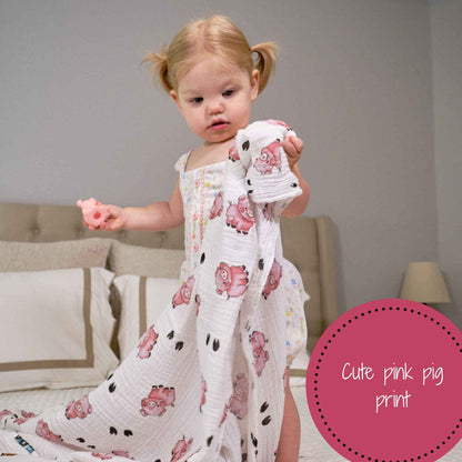 LollyBanks - Oink Oink Baby Muslin Swaddle Blanket