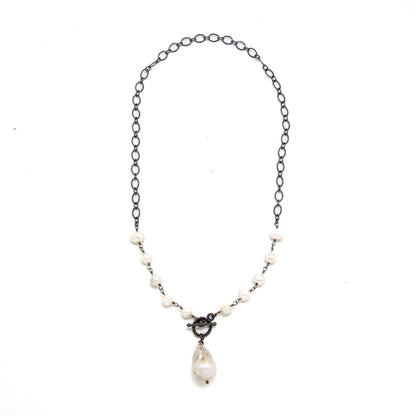 Necklace Baroque Pearl,Freshwater Pearl PaperClipGunMetal18”