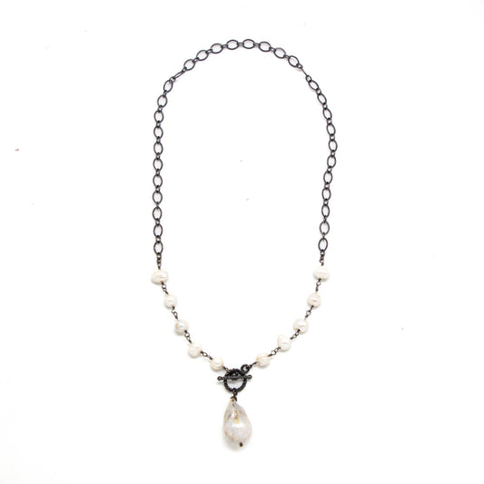 Necklace Baroque Pearl,Freshwater Pearl PaperClipGunMetal18”