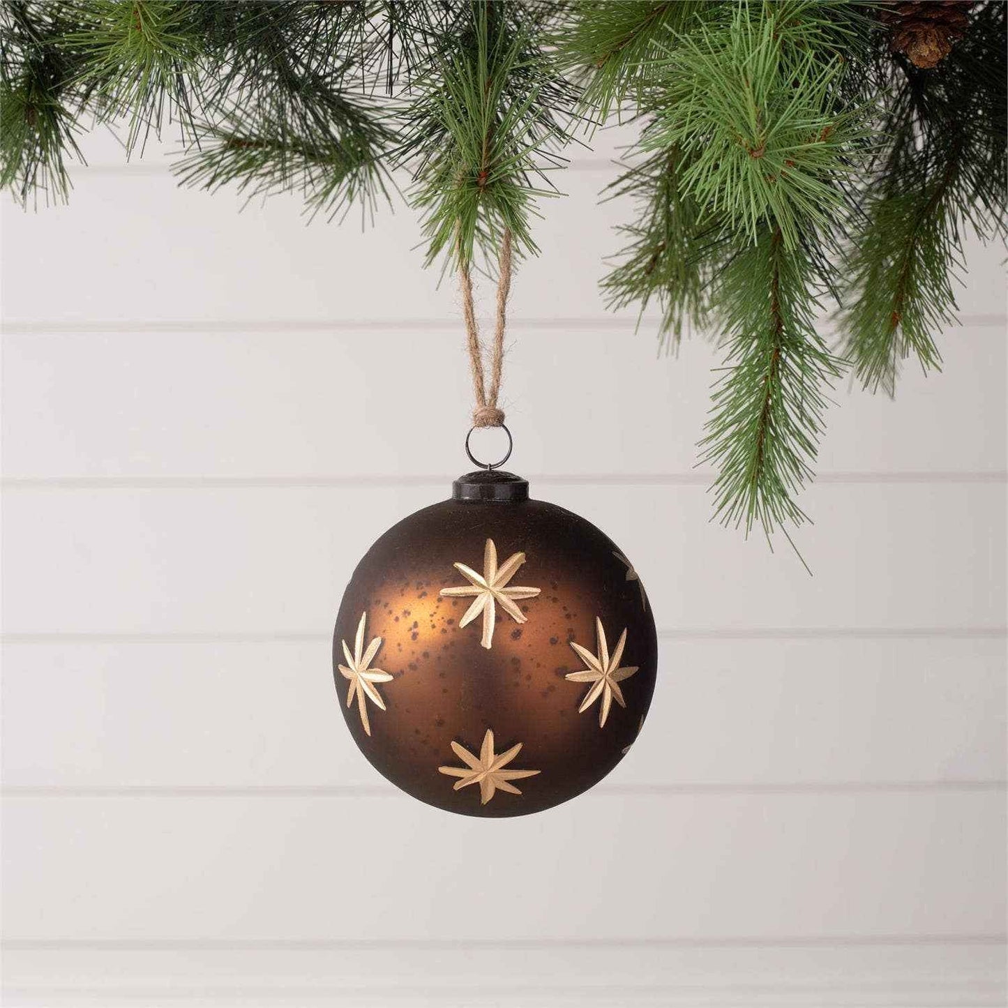 Ornament - Brown Etched Glass Stars (Pk/06)