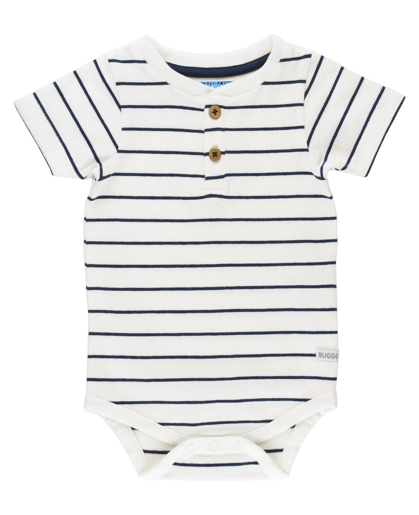 Baby Boys White & Navy Stripe Short Sleeve Henley Bodysuit: Blue