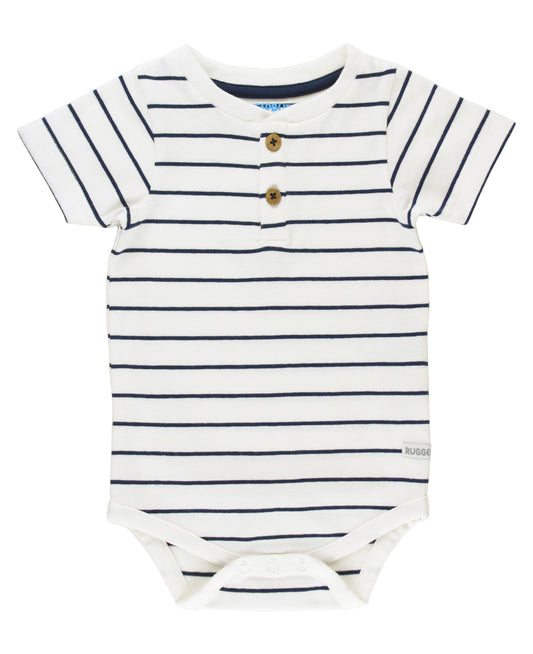 Baby Boys White & Navy Stripe Short Sleeve Henley Bodysuit: Blue