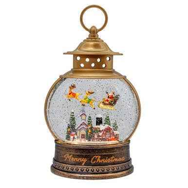 10" Battery Operated Santa Sleigh Glitter Lantern