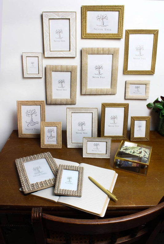 Embossed leaf resin frame,white,gold, 4x6 in
