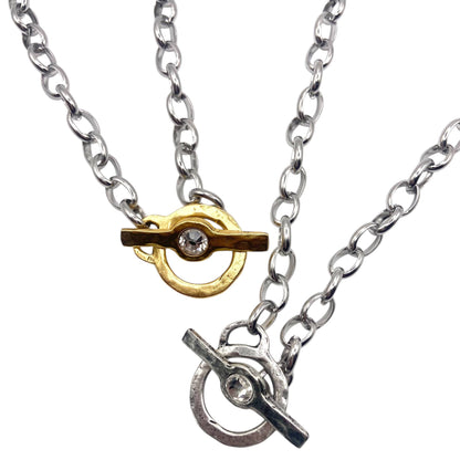 Toggle charm chain necklace mixed metal jewelry 