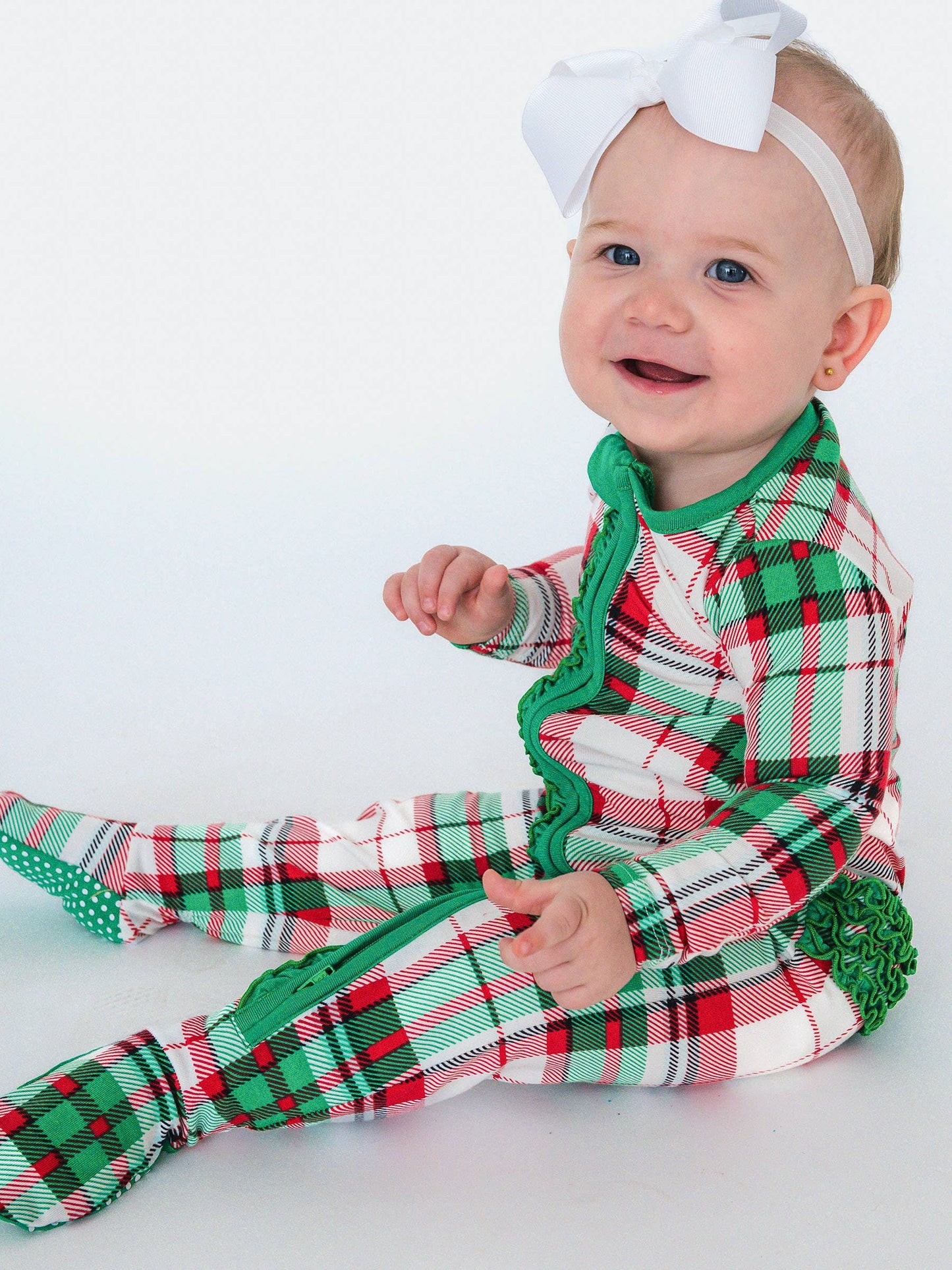 Baby Girls Cotton Dreams Plaid Footed Ruffle One Piece Pajama: White