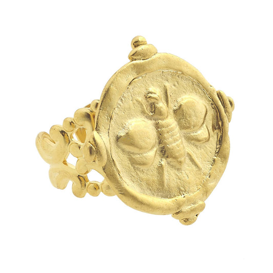 Susan Shaw - Handcast Gold Bee Intaglio Adjustable Ring
