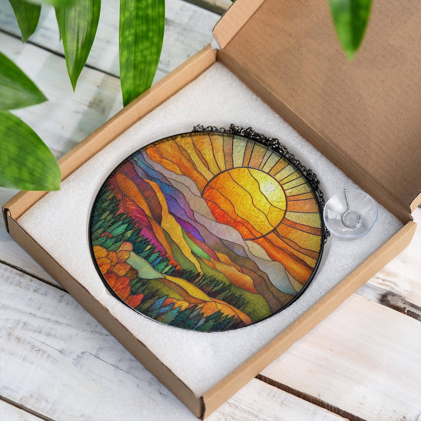 Mountain Range Stained Glass Suncatcher, Nature Window Art