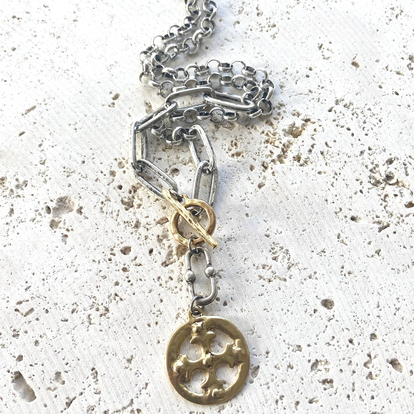 Mixed metal cross necklace no crystals