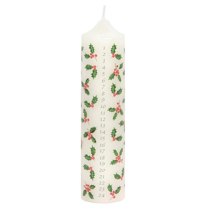 Holly Christmas Pillar Advent Candles