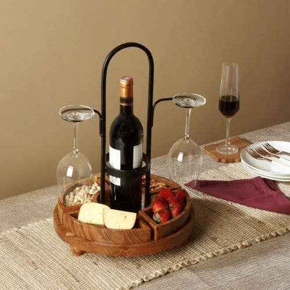 Rustic Wood/Metal Wine Bottle & Glass Server sku#71579