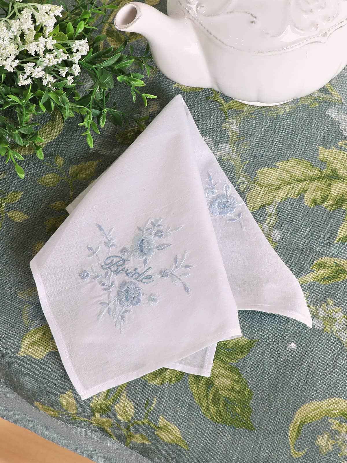 Bride Embroidered Envelope Hankie: Light Blue