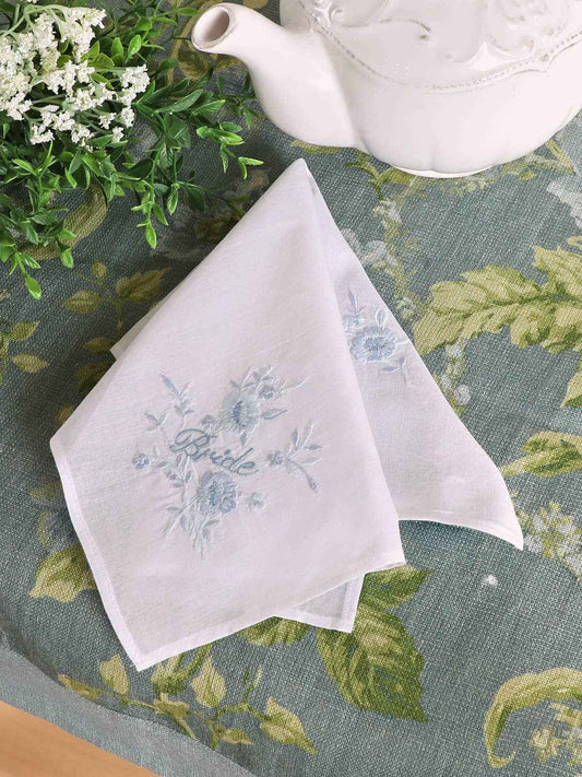 Bride Embroidered Envelope Hankie: Light Blue