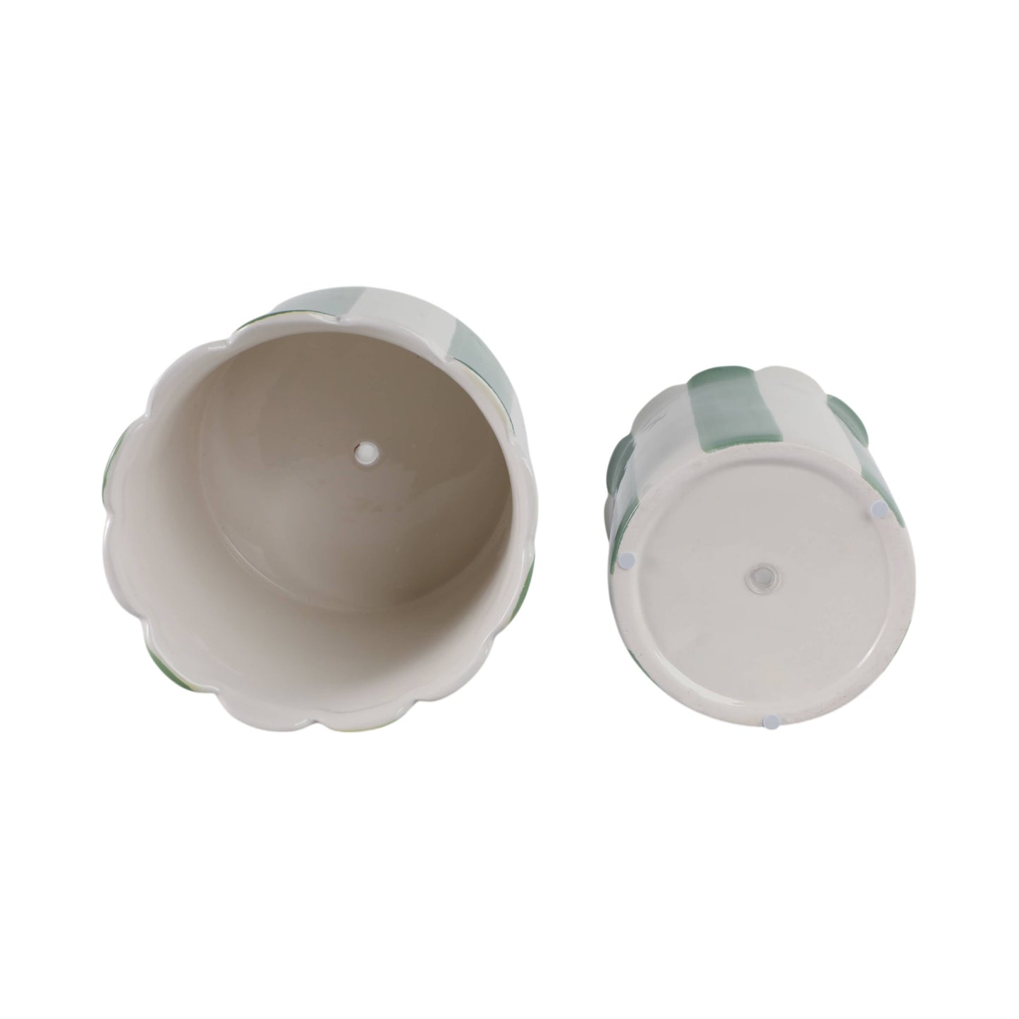 Sagebrook Home - Planters Set of 2 - Green/White Ceramic Striped, 6/8 in.