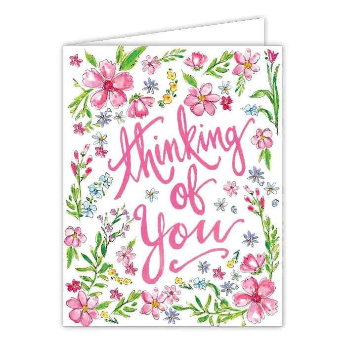Thinking of You Pink and Blue Flowers Greeting Card