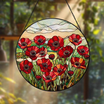 Poppy Stained Glass Suncatcher, Poppy Flower Window Hanging