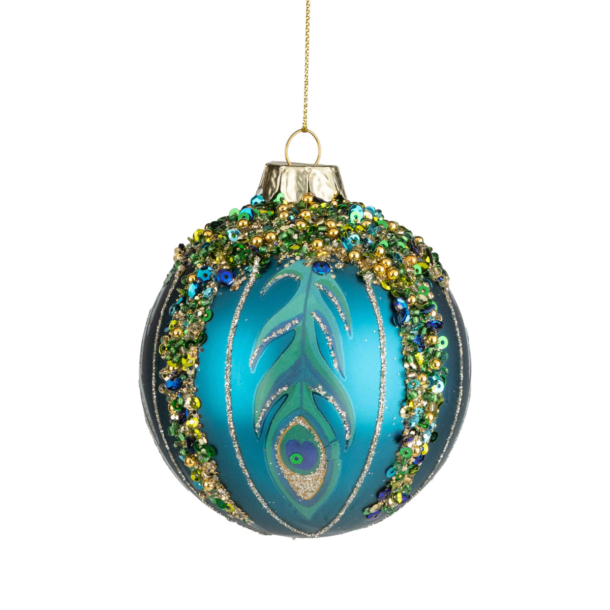 G74325:Glass ball orn jewel peacock 3 in
