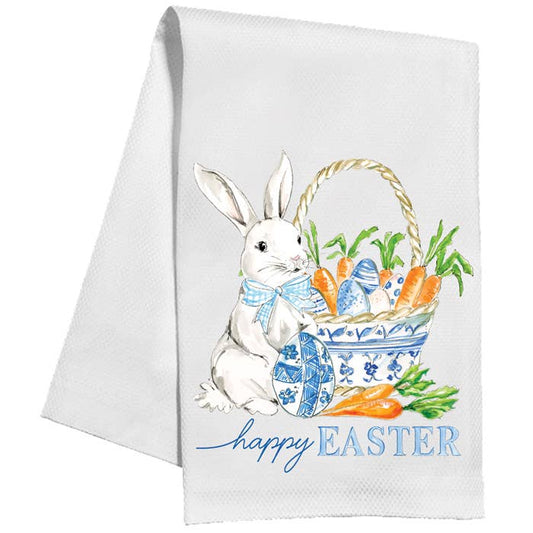 Happy Easter Bunny with Chinoiserie Basket Kitchen Towel -RosanneBeck Collections