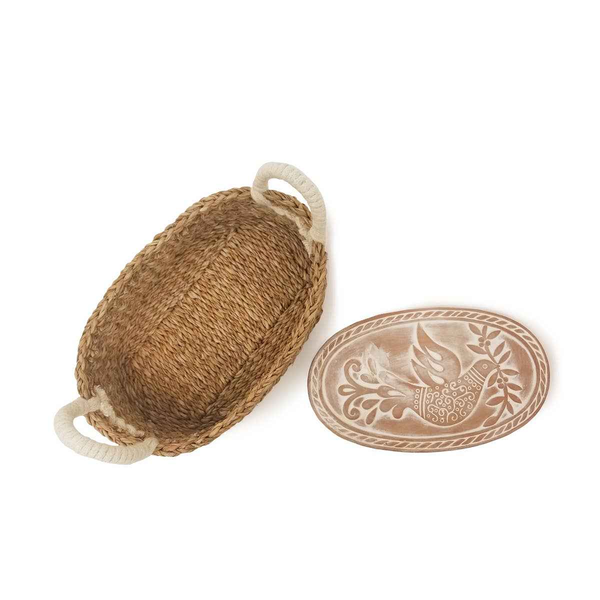Handmade Bread Warmer & Wicker Basket - Bird Oval