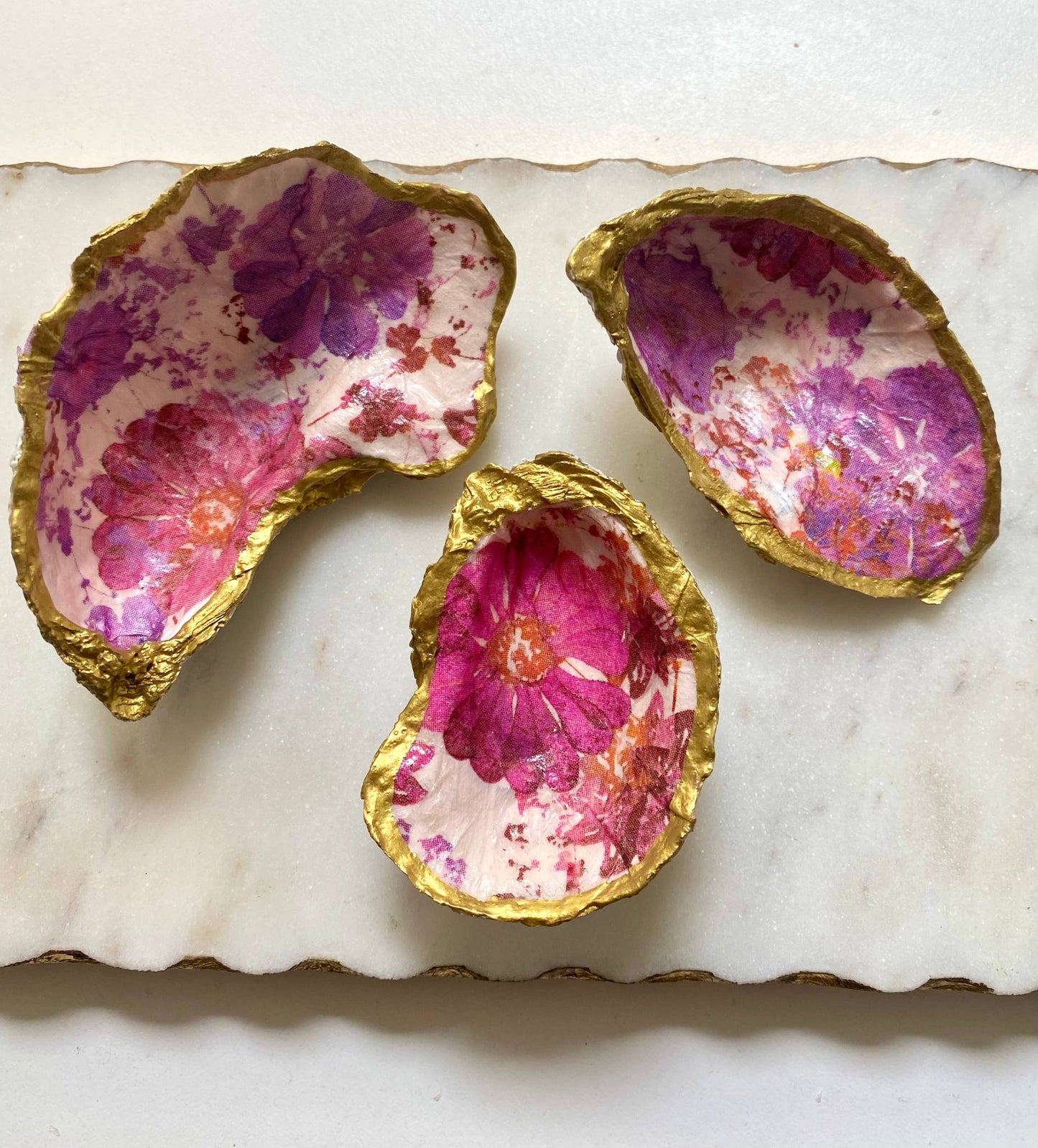 Magenta Floral Oyster Shell Jewelry Dish