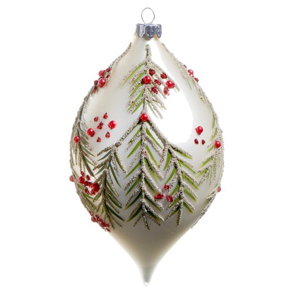 5" Berry and Pine Pattern Ornament, Teardrop