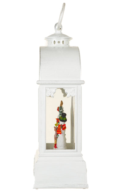 NEW-White Lantern Snow Globe with Wholesome Snowman