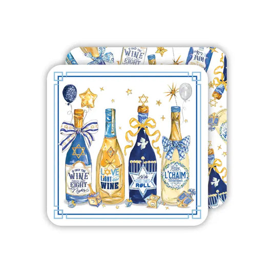 Handpainted Hanukkah Bottles Square Coaster
