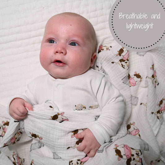 LollyBanks - The Cow Goes MOO Baby Muslin Swaddle Blanket