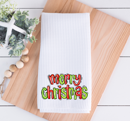 Merry Christmas Doodle Kitchen Dish Towel