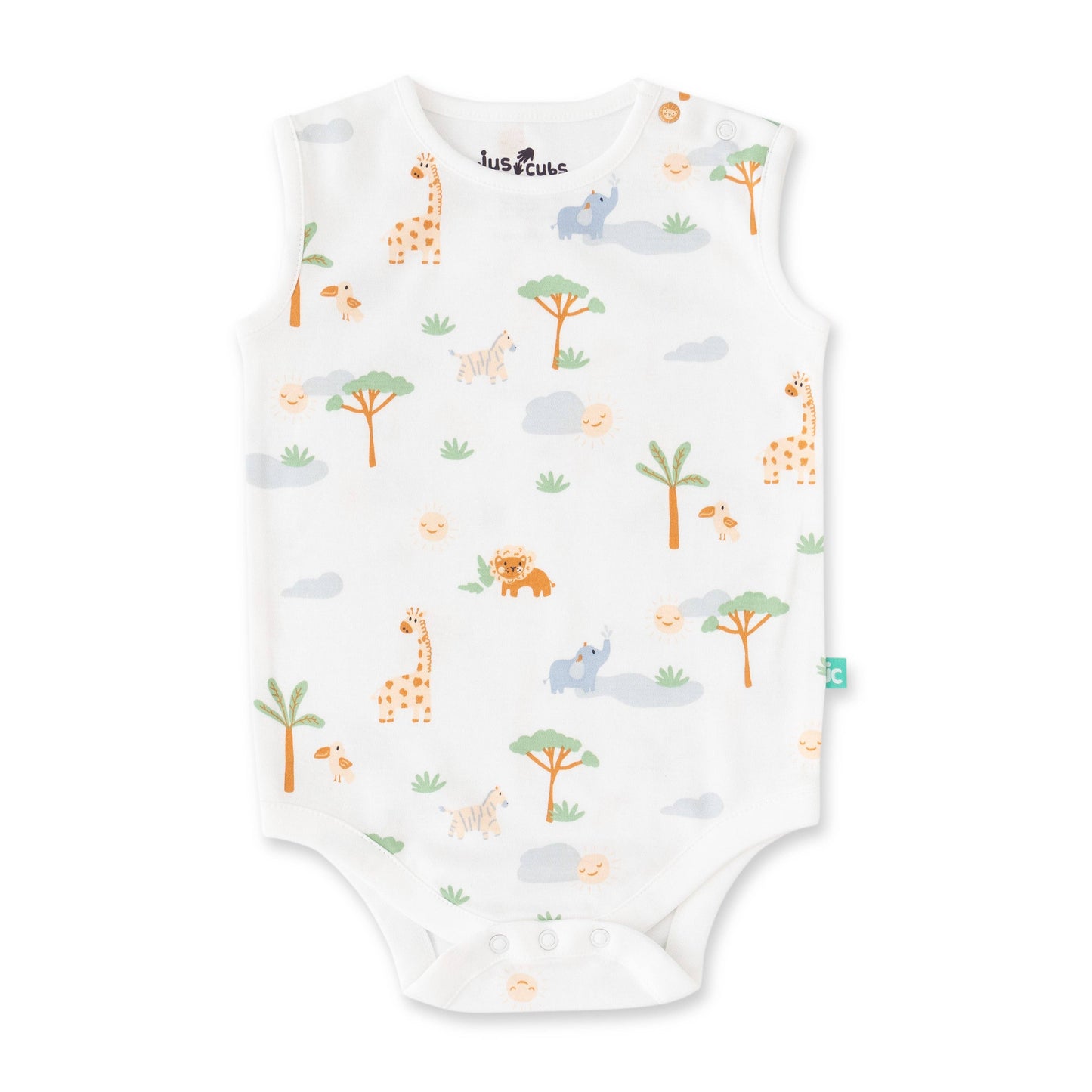Organic Safari Baby Outfit Set – 3-Piece (Bodysuits & Shorts): 6-9 months