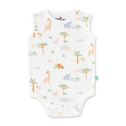Organic Safari Baby Outfit Set – 3-Piece (Bodysuits & Shorts): 6-9 months