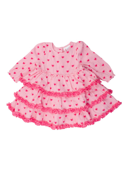 RuffleButts + RuggedButts - Girls I Heart You Cotton Gauze Tiered Ruffle Dress
