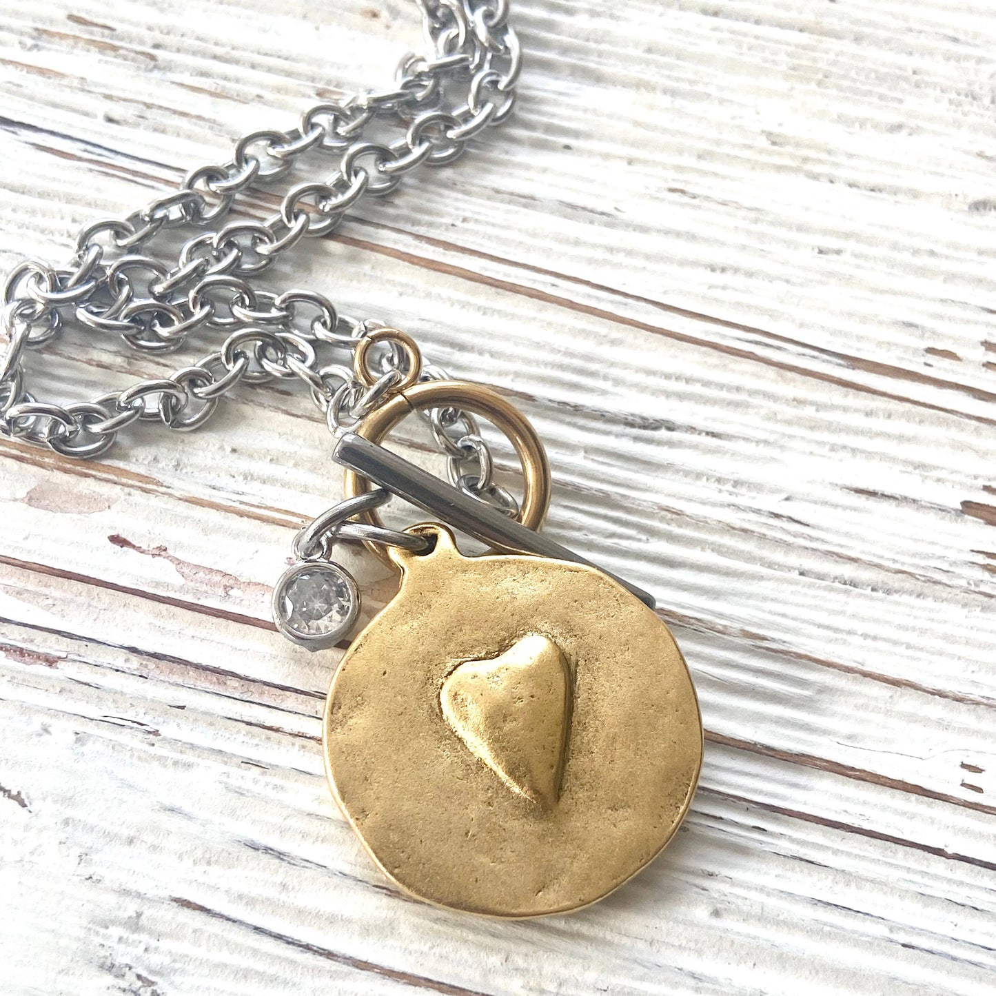 Cross heart reversible necklace hand casted gallery jewelry