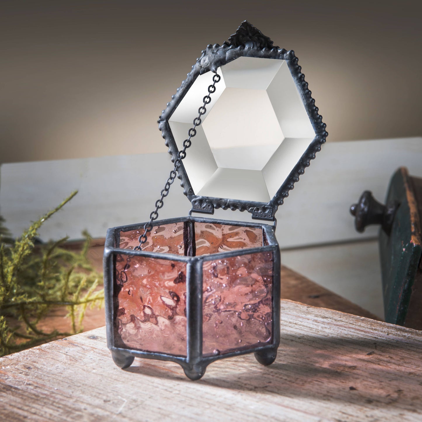 Jewelry Box Pink Rose Glass